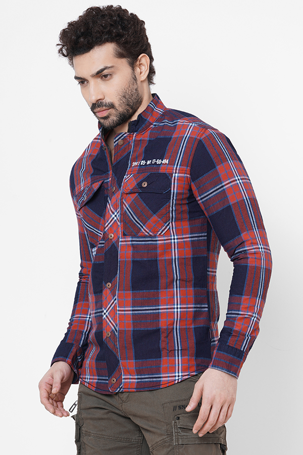 RUST NAVY FULL SLEEVE CHECK SHIRT