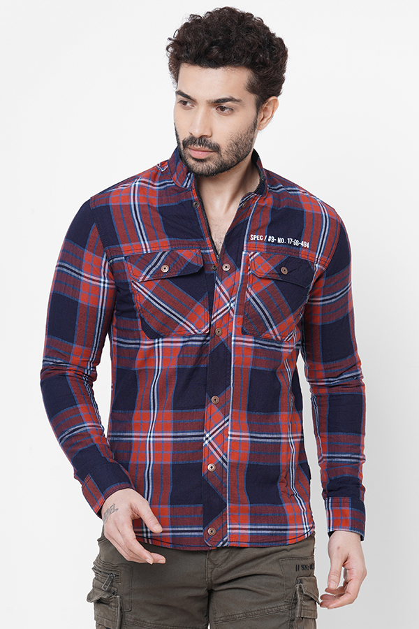 RUST NAVY FULL SLEEVE CHECK SHIRT