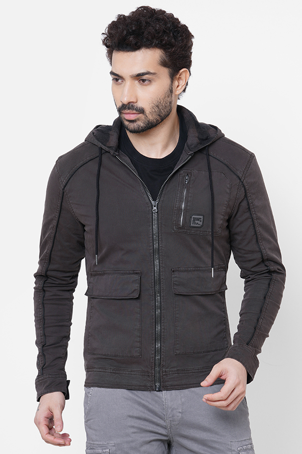 DK GREY FULL SLEEVE COTTON ZIPPER HOODIE JACKET