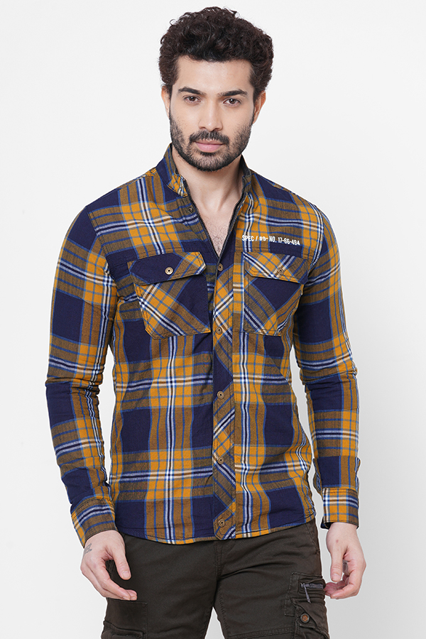 YELLOW NAVY FULL SLEEVE CHECK SHIRT