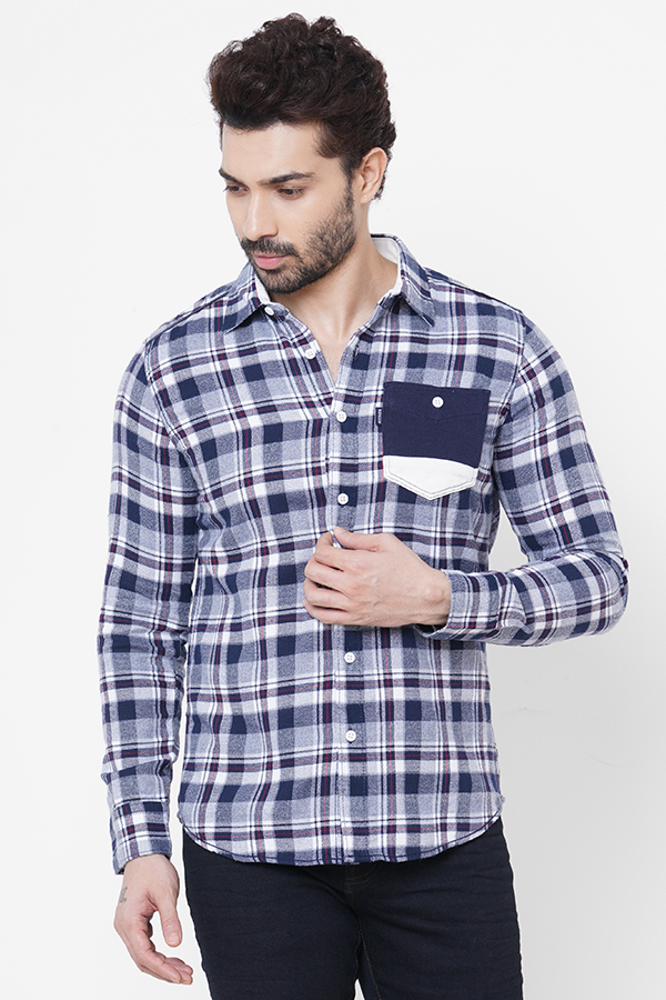 NAVE WHITE FULL SLEEVE CHECK SHIRT