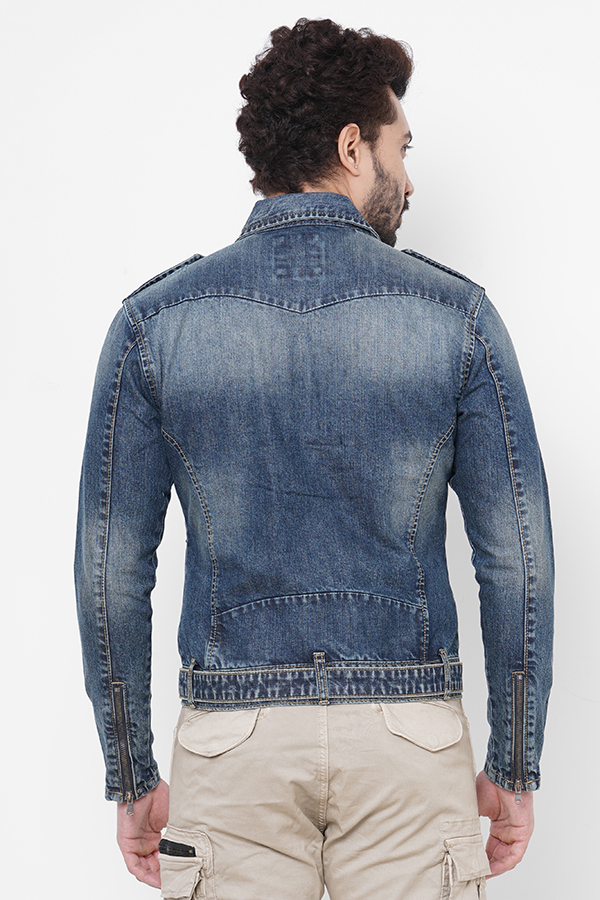 MED BLUE FULL SLEEVE DENIM ZIPPER JACKET