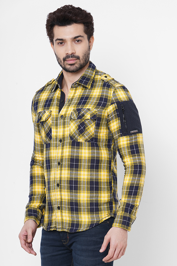 YELLOW BLACK FULL SLEEVE CHECK SHIRT