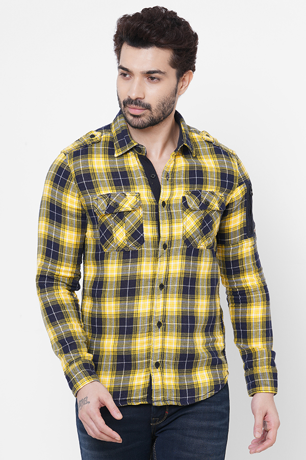 YELLOW BLACK FULL SLEEVE CHECK SHIRT