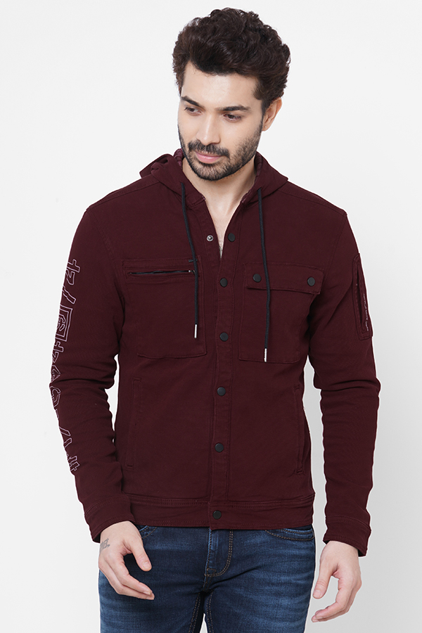 MAROON FULL SLEEVE COTTON HOODIE JACKET