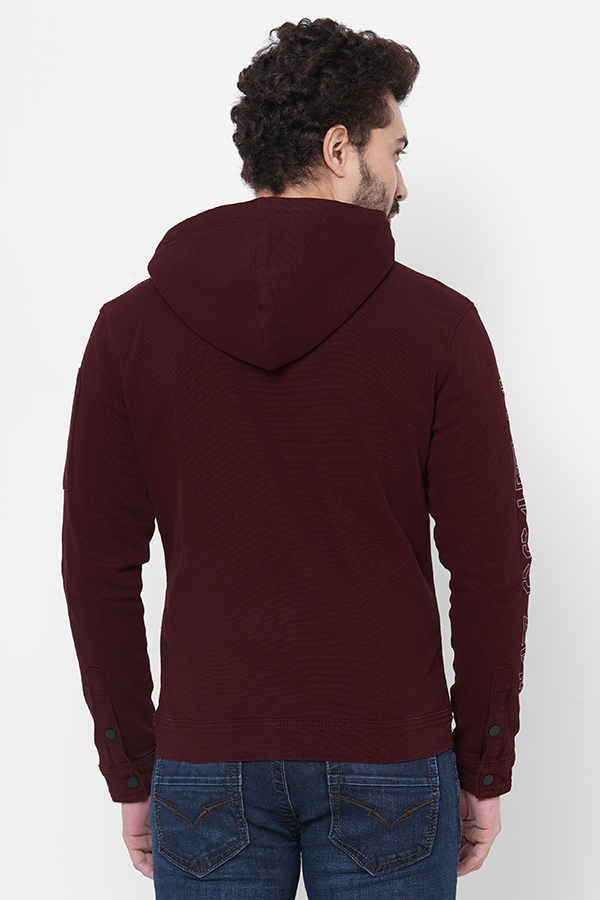 MAROON FULL SLEEVE COTTON HOODIE JACKET