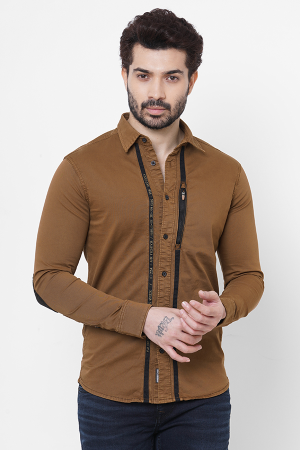 DK RUST FULL SLEEVE COTTON SHACKET SHIRT