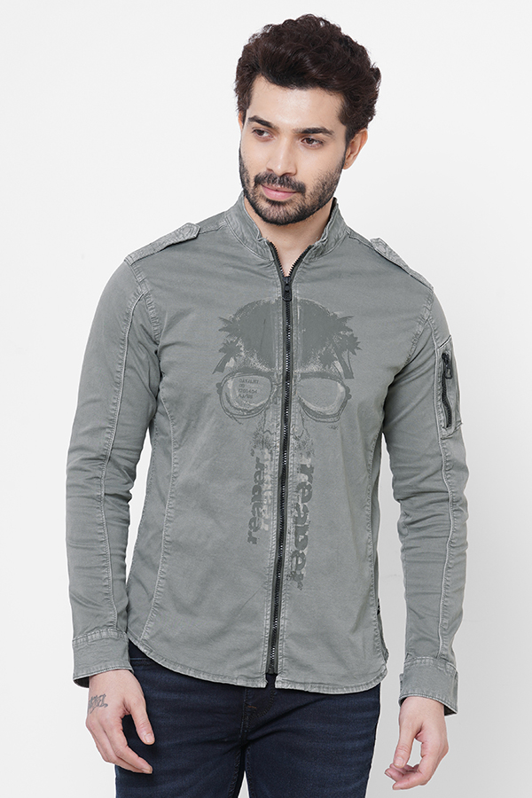 PETROL FULL SLEEVE COTTON ZIPPER SHACKET SHIRT