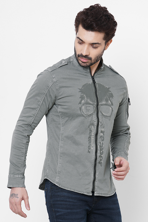 PETROL FULL SLEEVE COTTON ZIPPER SHACKET SHIRT