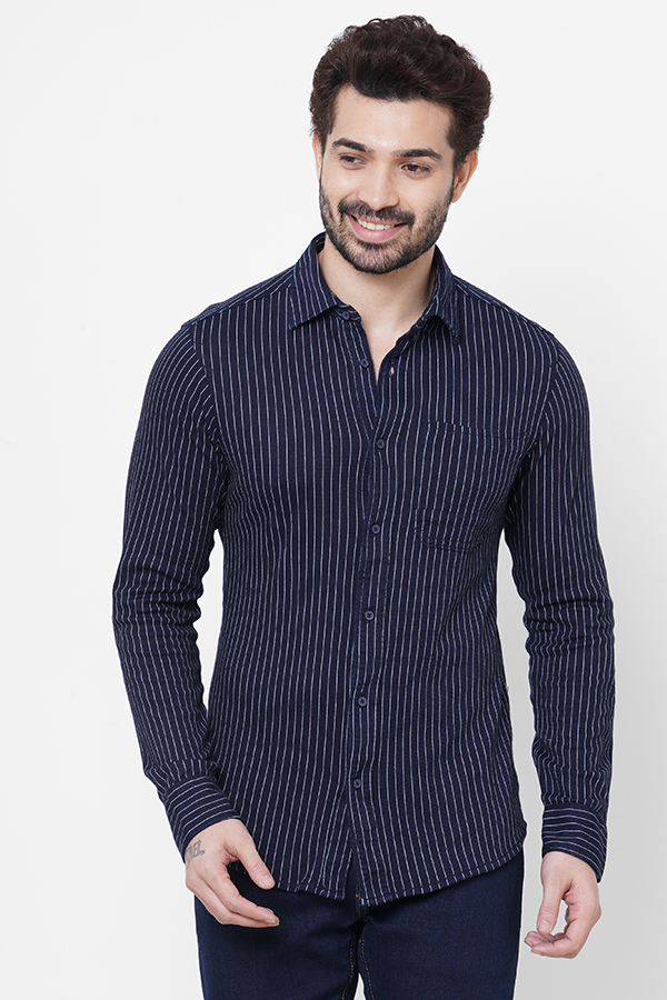 NAVY FULL SLEEVE STRIPE SHIRT