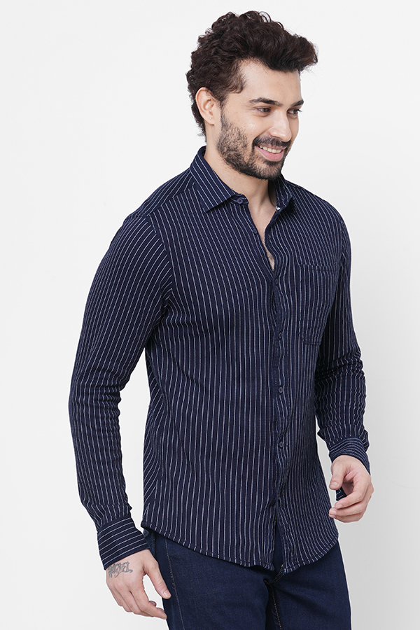 NAVY FULL SLEEVE STRIPE SHIRT