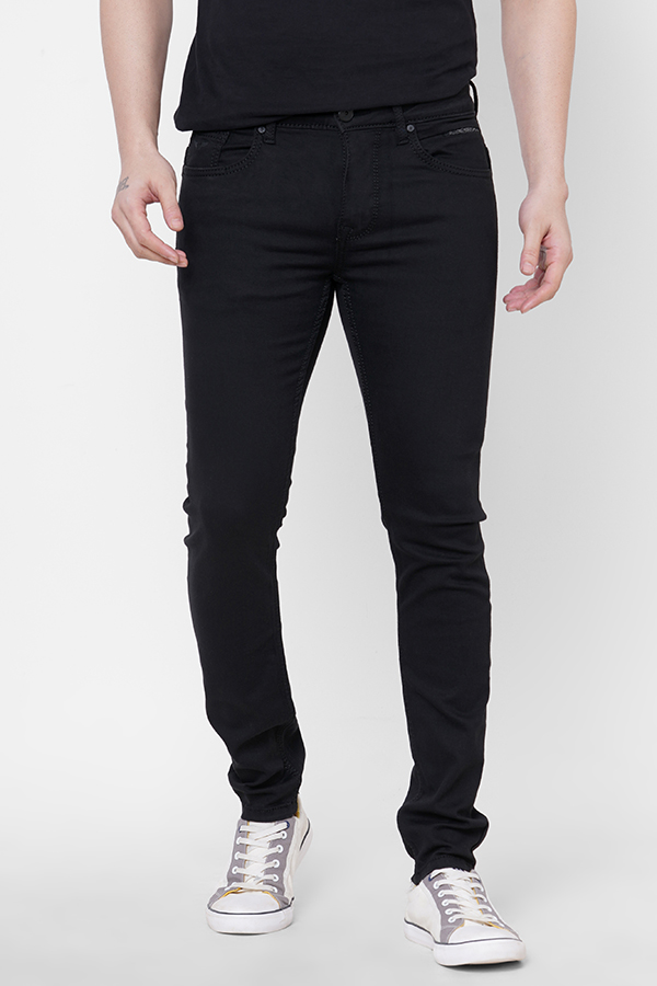 BLACK 5 POCKET MID-RISE NARROW FIT JEANS