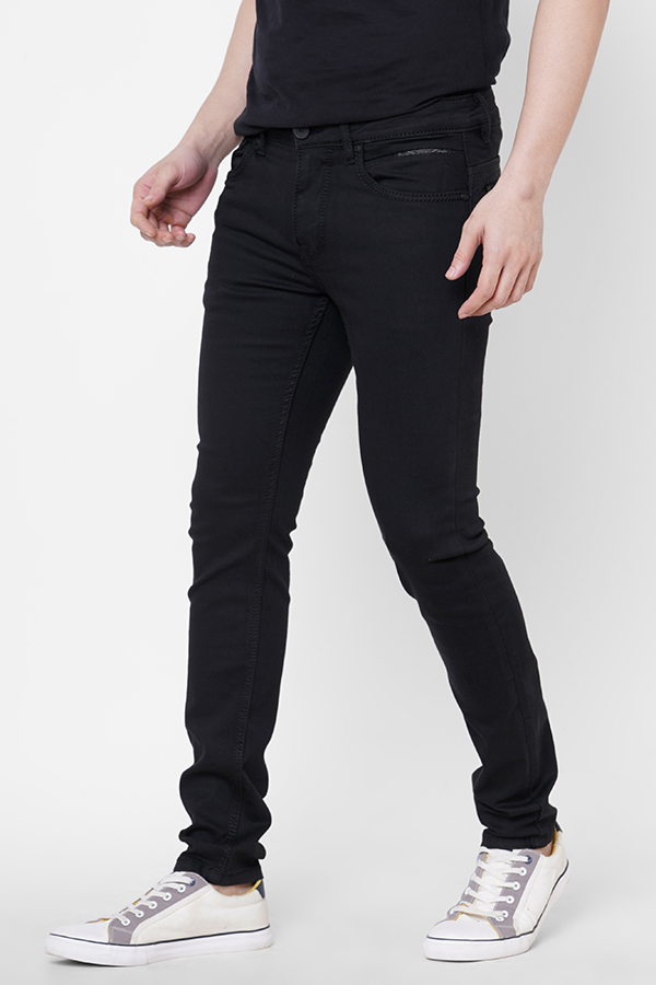 BLACK 5 POCKET MID-RISE NARROW FIT JEANS