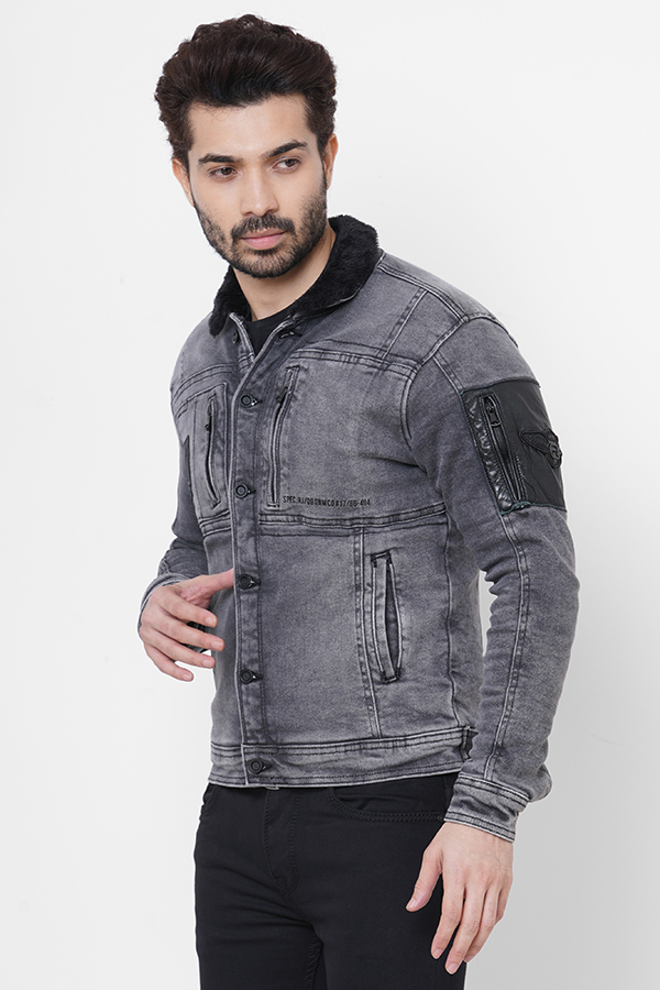 GREY FULL SLEEVE DENIM JACKET