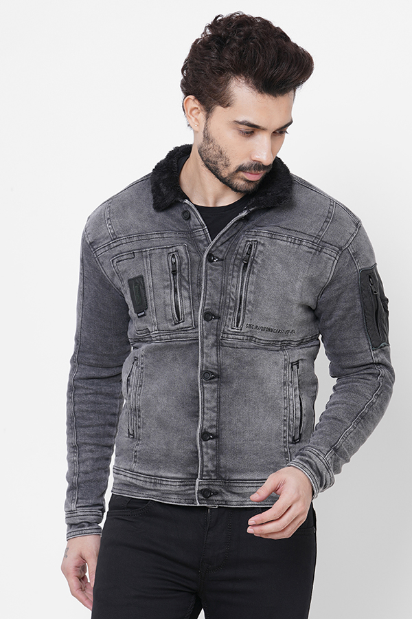 GREY FULL SLEEVE DENIM JACKET