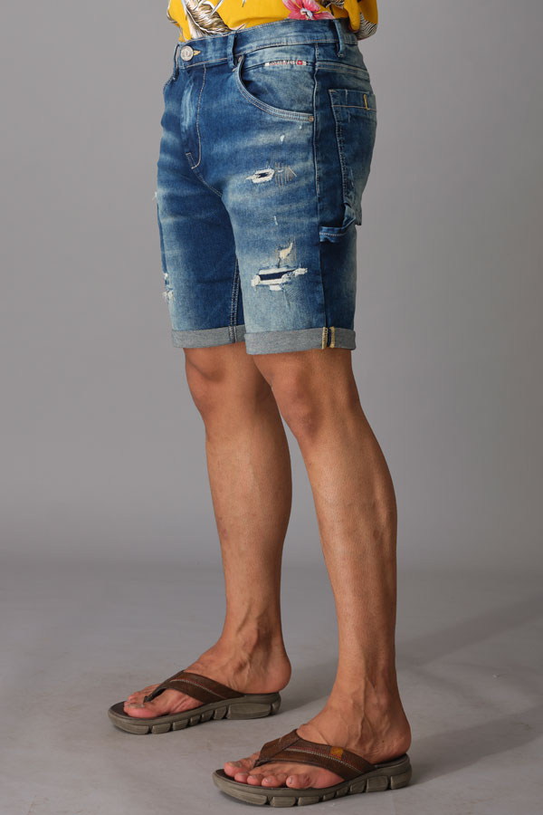 MED BLUE SOLID SLIM FIT DENIM SHORT (DENIM SLIM)