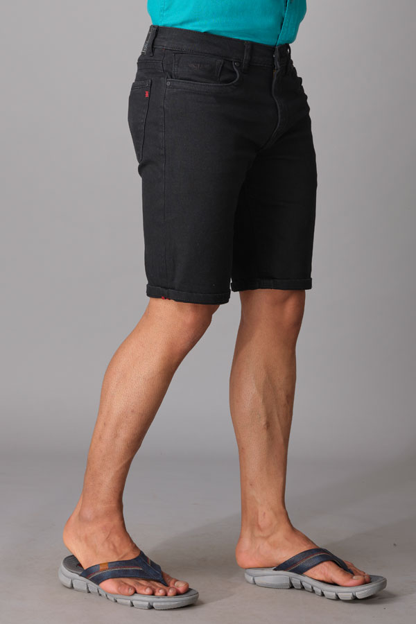 BLACK SOLID SLIM FIT DENIM SHORT (DENIM SLIM)