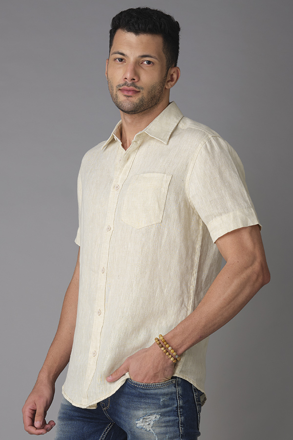 LT KHAKI HALF SLEEVE LINEN SHIRT (ZACK H/SLV FIT)