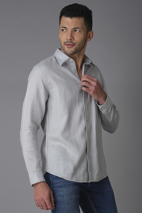 LT GREY FULL SLEEVE LINEN SHIRT (ZACK F/SLV FIT)