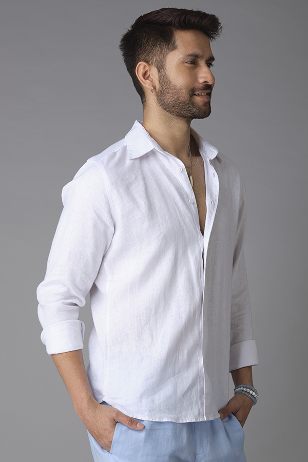 WHITE FULL SLEEVE LINEN SHIRT (ZACK F/SLV FIT)