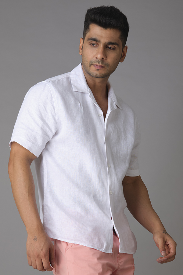 WHITE HALF SLEEVE LINEN SHIRT (TONY H/SLV FIT)