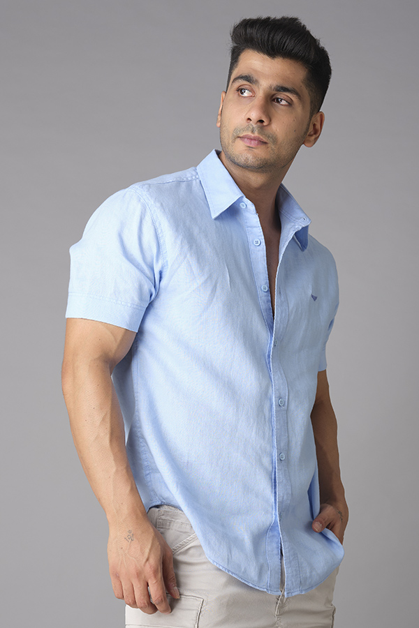 SKY BLUE HALF SLEEVE LINEN SHIRT (ZACK H/SLV FIT)