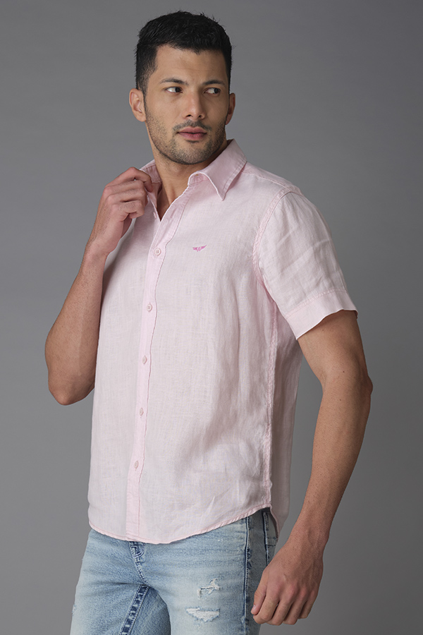 PINK HALF SLEEVE LINEN SHIRT (ZACK H/SLV FIT)