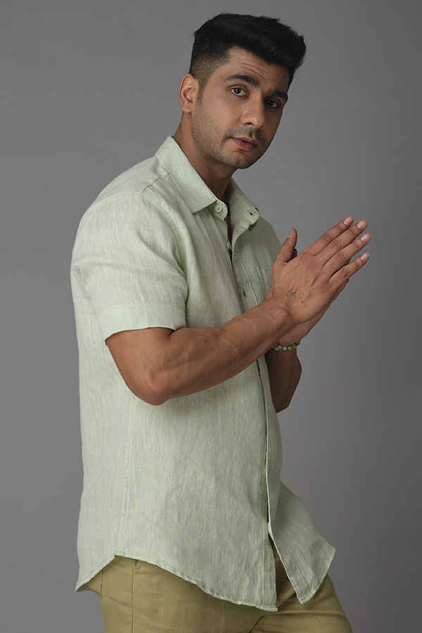 MINT GREEN HALF SLEEVE LINEN SHIRT (ZACK H/SLV FIT)