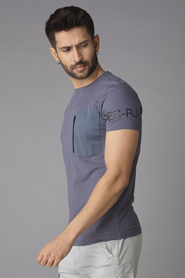 CHARCOAL GREY HALF SLEEVE ROUND NECK TEE (R NECK H/SLV SLIM)