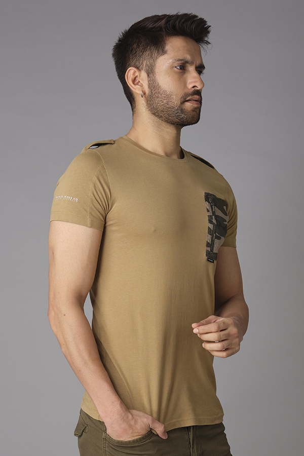 KHAKI HALF SLEEVE ROUND NECK TEE (R NECK H/SLV SLIM)