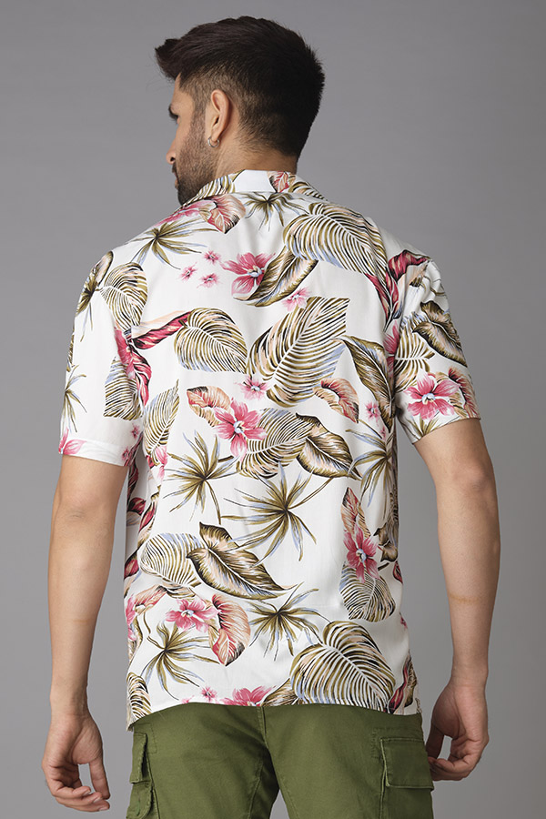 WHITE HALF SLEEVE PRINTED SHIRT (DECAPARIO H/SLV FIT)