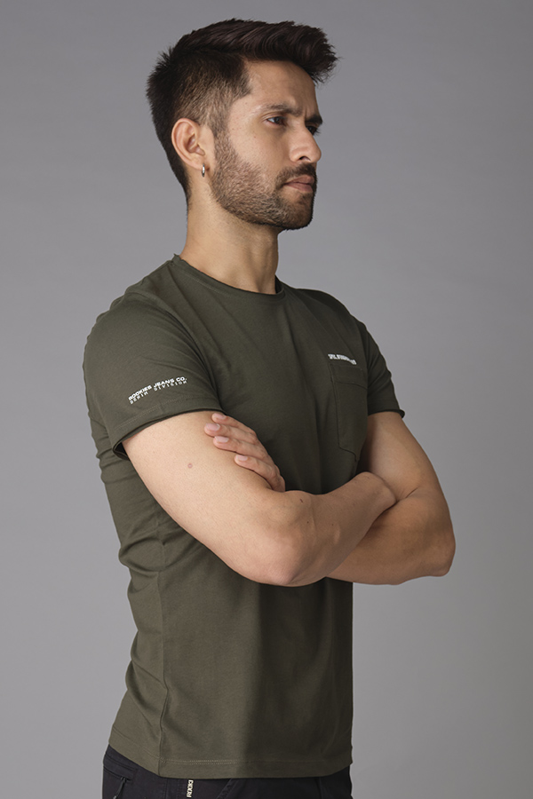 MILITARY GREEN HALF SLEEVE ROUND NECK TEE (R NECK H/SLV SLIM)