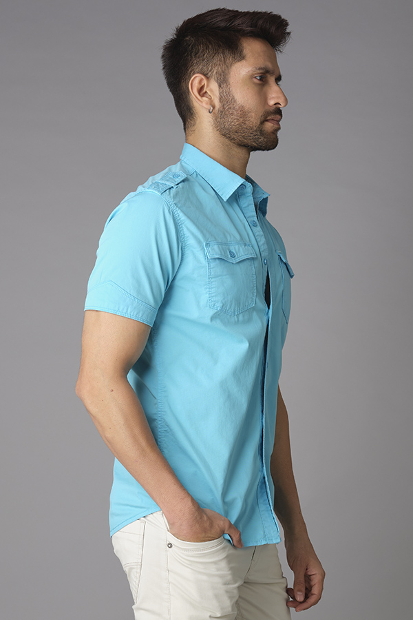 SKY BLUE HALF SLEEVE COTTON SHIRT (AXEL F/SLV FIT)