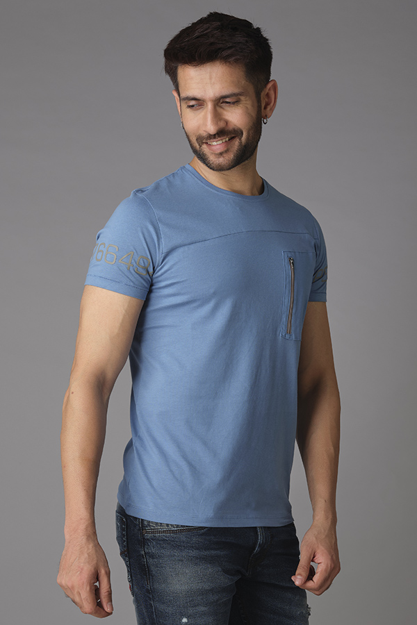 PETROL BLUE HALF SLEEVE ROUND NECK TEE (R NECK H/SLV SLIM)