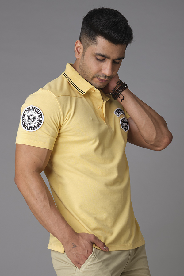 MUSTARD HALF SLEEVE PIOUE POLO TEE (POLO NECK H/SLV SLIM)