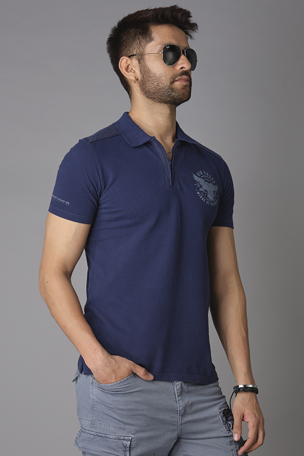 NAVY HALF SLEEVE PIOUE POLO TEE (POLO NECK H/SLV SLIM)