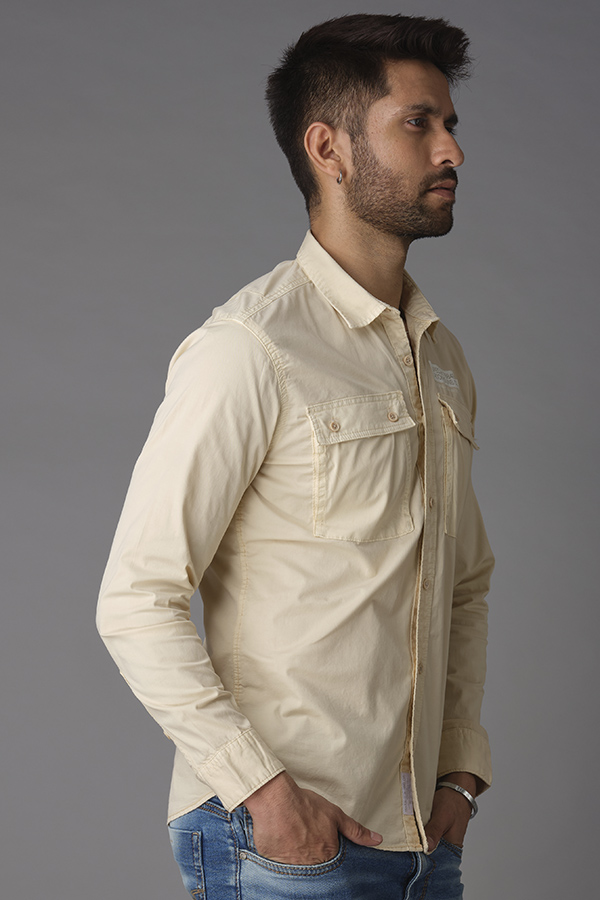 ECRU FULL SLEEVE COTTON SHIRT (AXEL F/SLV FIT)