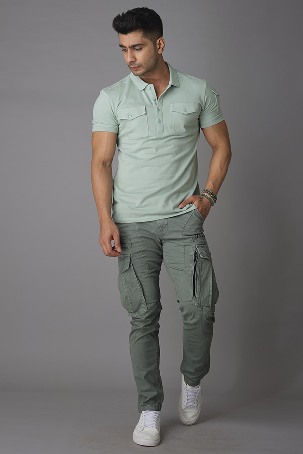 PASTEL GREEN HALF SLEEVE PIOUE POLO TEE (POLO NECK H/SLV SLIM)