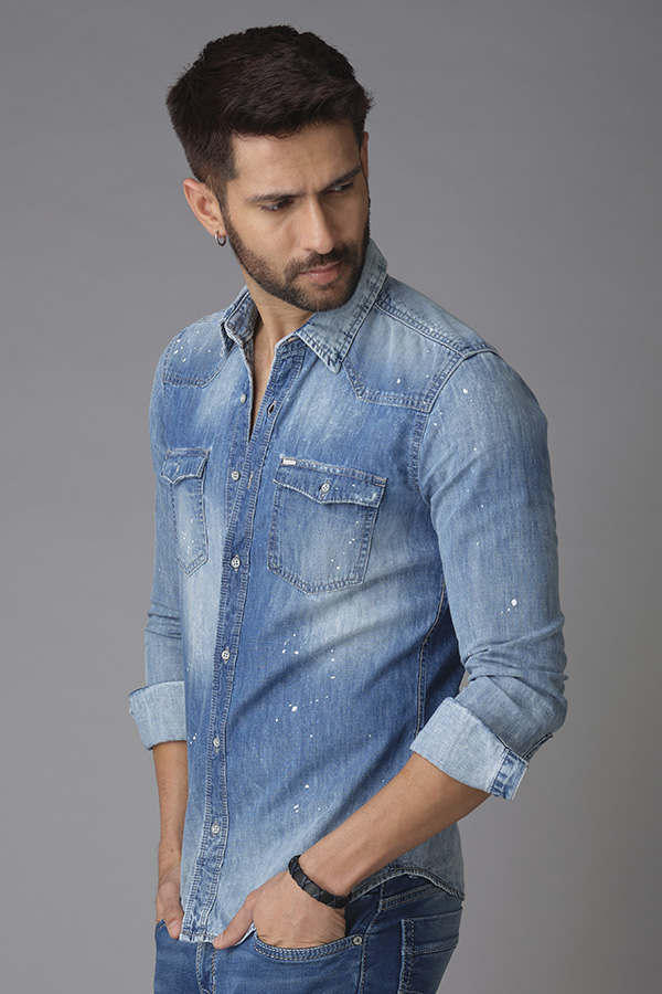 MED BLUE FULL SLEEVE DENIM SHIRT (AXEL F/SLV FIT)