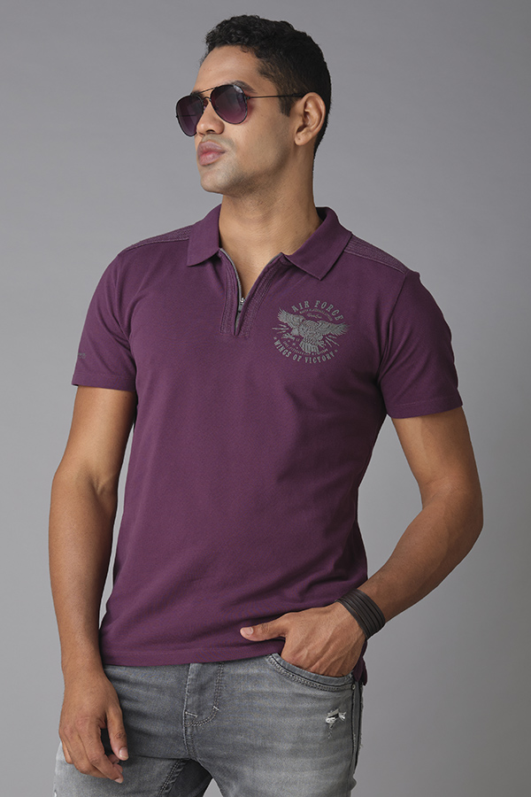 PURPLE HALF SLEEVE PIOUE POLO TEE (POLO NECK H/SLV SLIM)