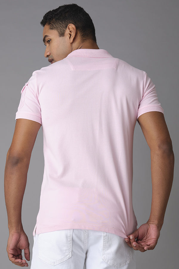 PINK HALF SLEEVE PIOUE POLO TEE (POLO NECK H/SLV SLIM)