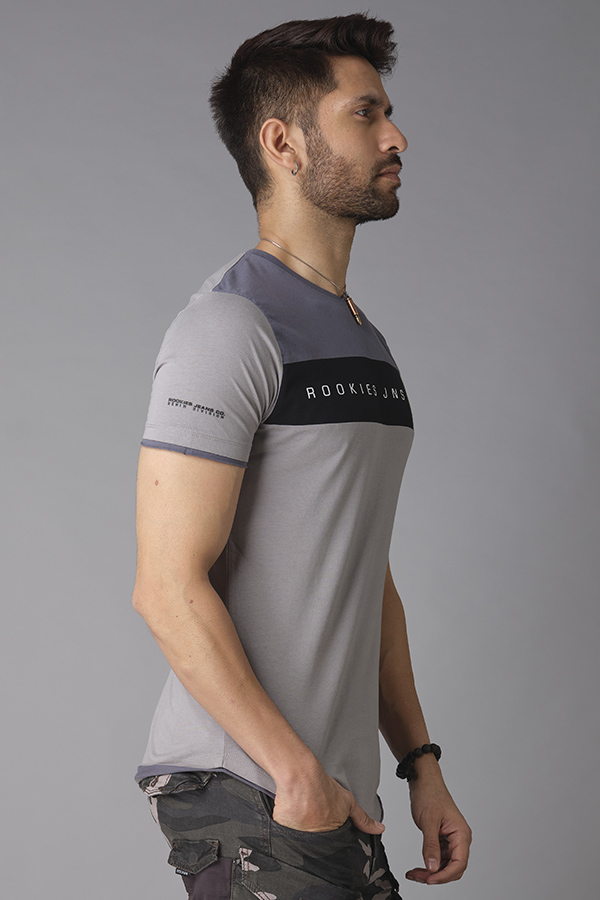 GREY HALF SLEEVE V NECK TEE (V NECK H/SLV SLIM)