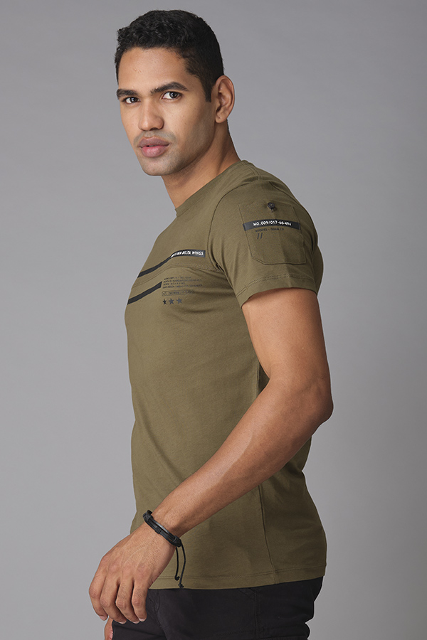 OLIVE HALF SLEEVE ROUND NECK TEE (R NECK H/SLV SLIM)