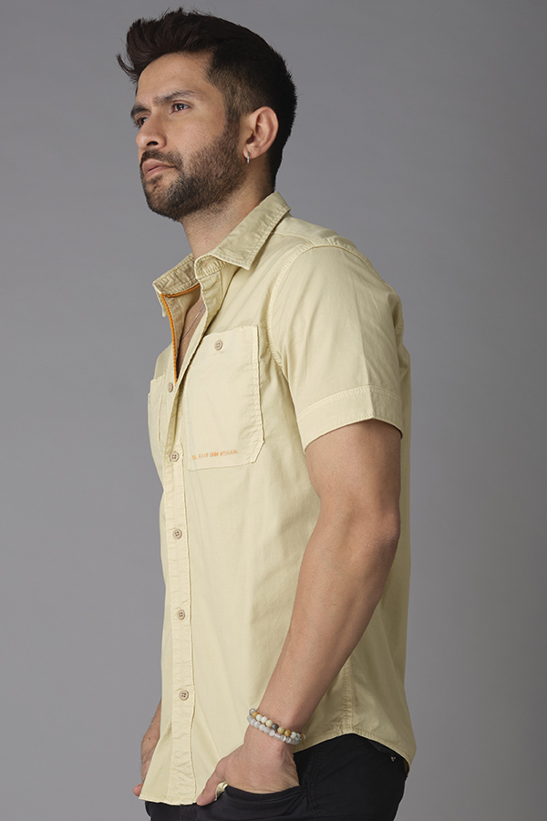 LT KHAKI HALF SLEEVE COTTON SHIRT (AXEL H/SLV FIT)