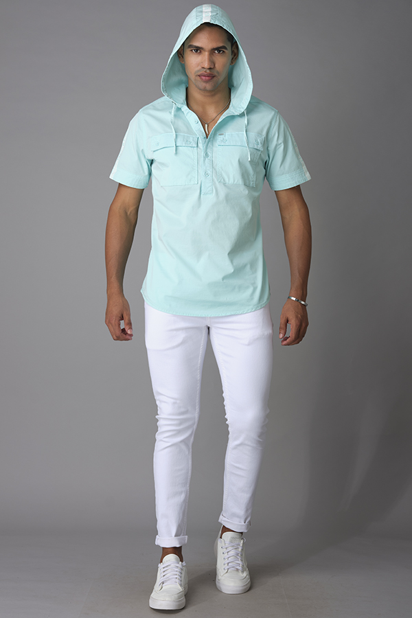 DUSTY AQUA HALF SLEEVE COTTON SHIRT (AXEL H/SLV FIT)