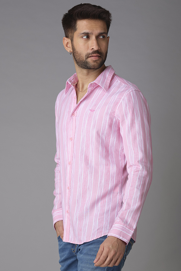 PINK FULL SLEEVE STRIPE SHIRT (ZACK F/SLV FIT)