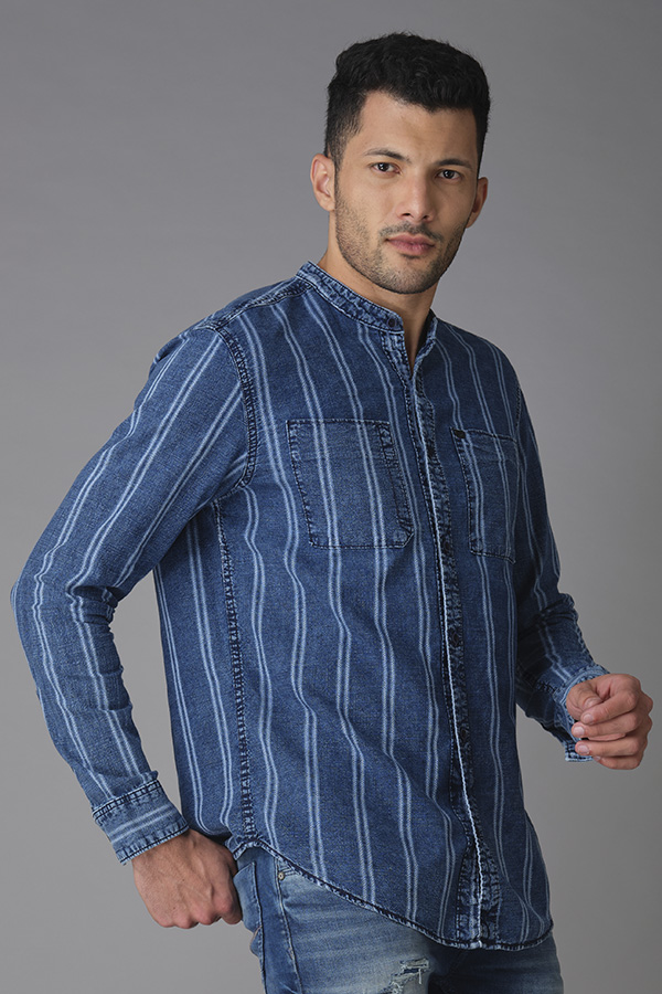 INDIGO FULL SLEEVE STRIPE SHIRT (ZACK F/SLV FIT)