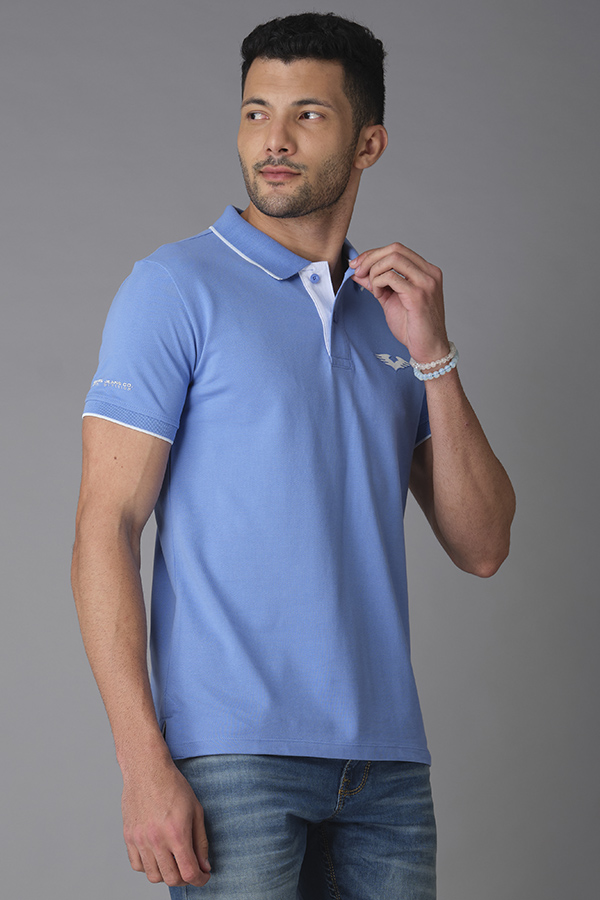 BLUE HALF SLEEVE PIOUE POLO TEE (POLO NECK H/SLV SLIM)