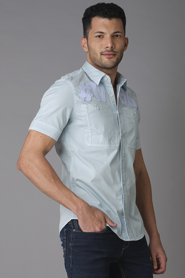 CERULEAN HALF SLEEVE COTTON SHIRT (AXEL H/SLV FIT)