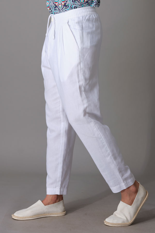 WHITE LINEN PANT (RELAXED TAPERED FIT)